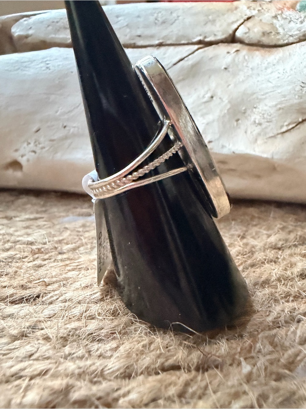White Buffalo Harold Smith Navajo Handmade Marbled Stone Sterling Silver Ring - Picture 2 of 6